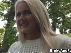 Blonde amateur blows in park on a sunny day